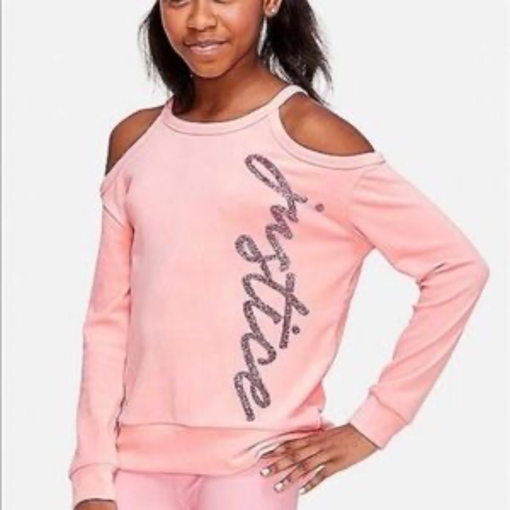 Justice Pink Velour Cold Shoulder Sweatshirt with Matching Pants. Size 10